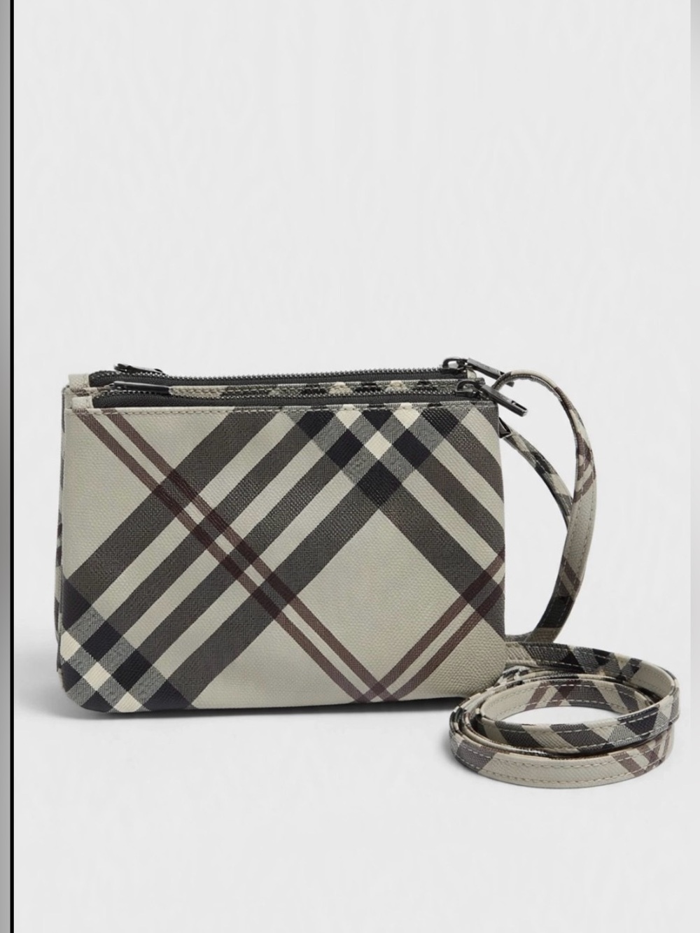 Dani Plaid Check Triple Zip Crossbody Bag Multi Compartment Purse‎